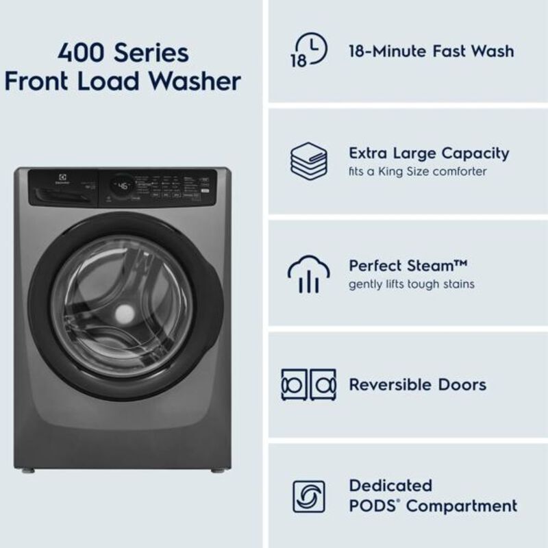 Electrolux 400 Series 27 in. 4.5 cu. ft. Stackable Front Load Washer with LuxCare Wash, Sanitize & Steam Cycle - Titanium, , hires