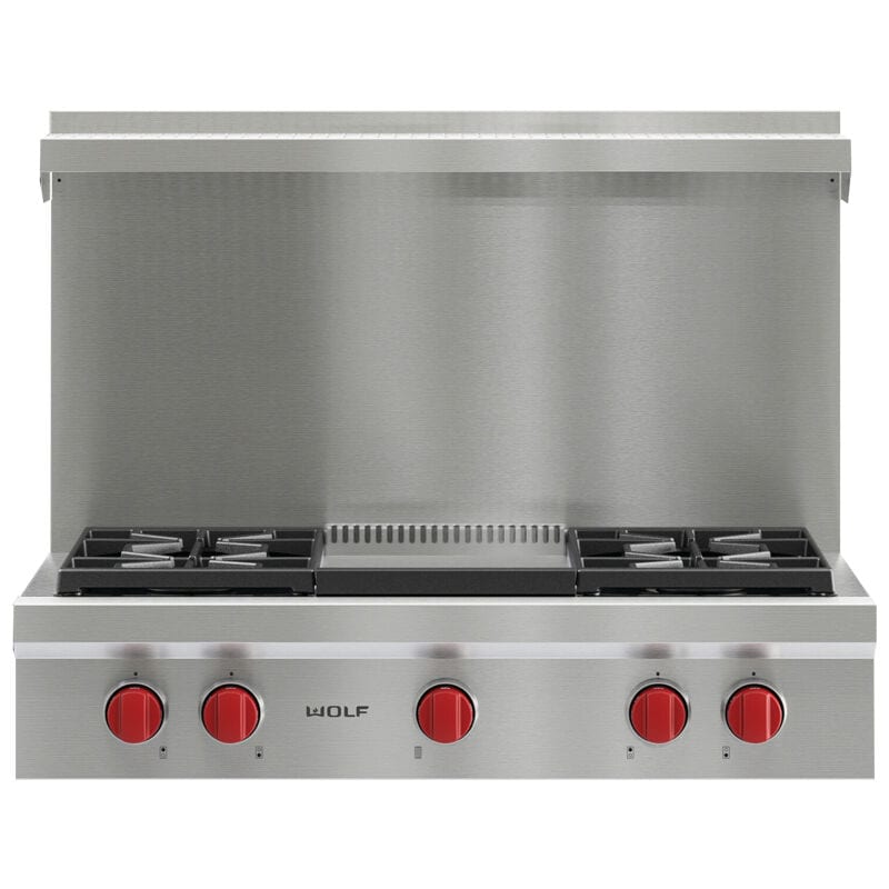 Wolf 36 in. 4-Burner Natural Gas Rangetop with Griddle & Power Burner - Stainless Steel, , hires