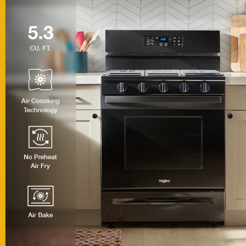 Whirlpool 30 in. 5.0 cu. ft. Air-Fry Standard Convection Gas Range with 5 Sealed Burners - Black, , hires