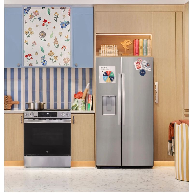 GE 36 in. 23.6 cu. ft. Counter Depth Side-by-Side Refrigerator with Ice & Water Dispenser - Fingerprint Resistant Stainless, Fingerprint Resistant Stainless, hires