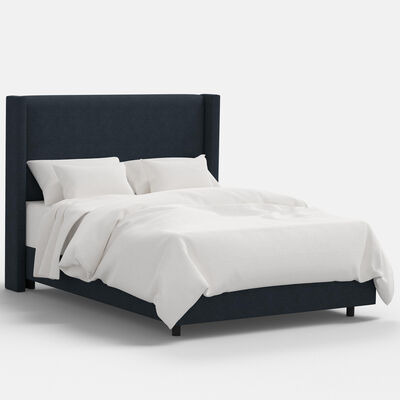 Skyline Furniture Linen Fabric Upholstered Queen Size Wingback Bed -Navy | 502BEDLNNNV