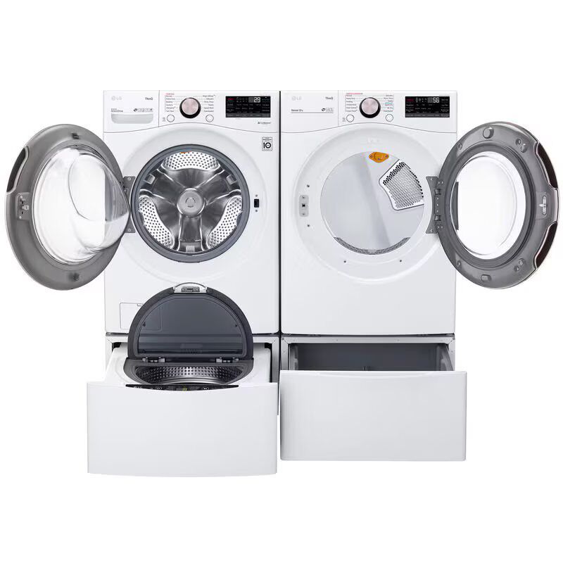 LG 27 in. 4.5 cu. ft. Smart Stackable Front Load Washer with TurboWash 360, Sanitize & Steam Wash Cycle - White, White, hires