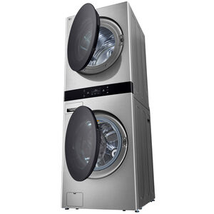 LG 27 in. 5.0 cu. ft. Smart Gas Front Load WashTower with AI Sensor Dry, TurboSteam, Allergiene Cycle, ezDispense, AI DD 2.0 Advanced Washing, Sensor Dry, Sanitize & Steam Cycle - Noble Steel, Noble Steel, hires