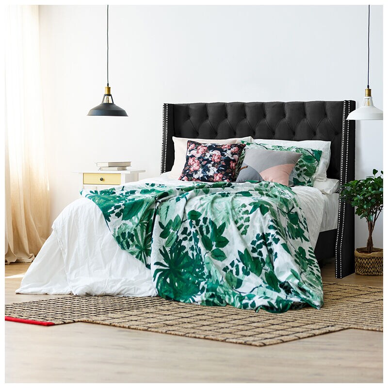 Skyline California King Nail Button Tufted Wingback Bed in Velvet - Black, Black, hires