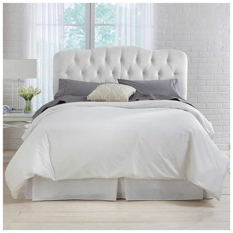Skyline Furniture Tufted Velvet Fabric, White Upholstered Headboard