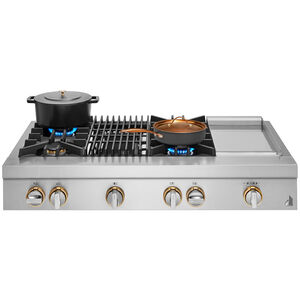 JennAir Rise 48 in. 4-Burner Natural Gas Rangetop with Griddle, Grill, Simmer & Burner Power Burner - Stainless Steel, , hires