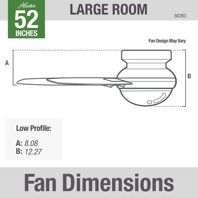 Hunter Dempsey 52 in. Low Profile Ceiling Fan with LED Light Kit and Handheld Remote - Brushed Nickel, Brushed Nickel, hires