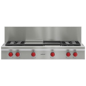 Wolf 48 in. 4-Burner Natural Gas Rangetop with Griddle, Grill & Power Burner - Stainless Steel, , hires