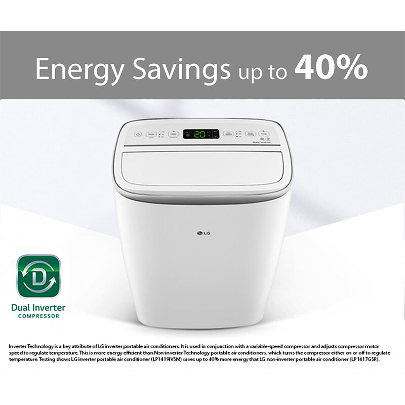 LG 14,000 BTU (10,000 BTU DOE) 115V Smart Portable Air Conditioner with Dual Inverter, 3 Fan Speeds, Sleep Mode & Remote Control - White, , hires