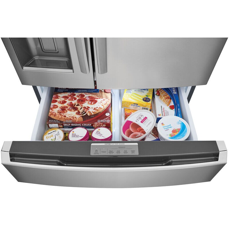 Frigidaire Gallery 36 in. 21.5 cu. ft. Counter Depth 4-Door French Door Refrigerator with External Ice & Water Dispenser and Custom-Flex Temp Drawer - Stainless Steel, Stainless Steel, hires