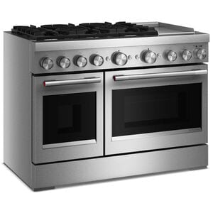 KitchenAid Commercial-Style 48 in. 6.3 cu. ft. Air-Fry True European Convection Double Oven Dual Fuel Range with 6 Sealed Burners & Griddle - Stainless Steel, , hires