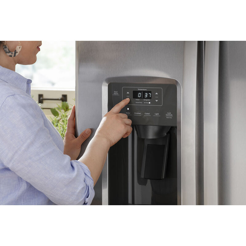 GE 36 in. 25.3 cu. ft. Side by Side Refrigerator with Ice & Water Dispenser - Fingerprint Resistant Stainless, Fingerprint Resistant Stainless, hires