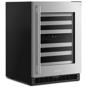 KitchenAid 24 in. Undercounter Right Hinged Wine Cooler with Metal Racks, Dual Temperature Zone(s) & 46-Bottle Capacity - Stainless Steel with Black Cabinet, , hires