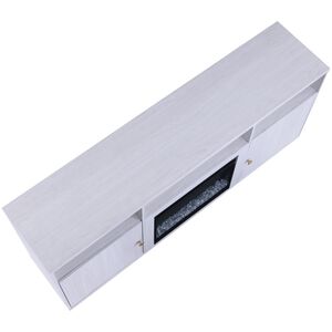 Lilola Ambrose 70"W White Walnut Finish Fireplace TV Stand Console with Heater, LED Light, Cabinets, Shelves, , hires