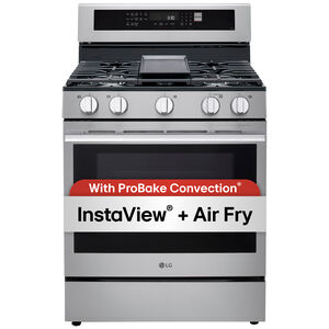 LG 30 in. 6.3 cu. ft. Smart Air-Fry True European Convection Gas Range with 5 Sealed Burners & Griddle - PrintProof Stainless Steel, , hires
