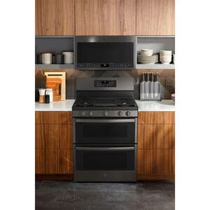 GE Profile 30 in. 6.8 cu. ft. Smart Air Fry True European Convection Double Oven Gas Range with 5 Sealed Burners, Grill & Griddle - Black Stainless, Black Stainless, hires