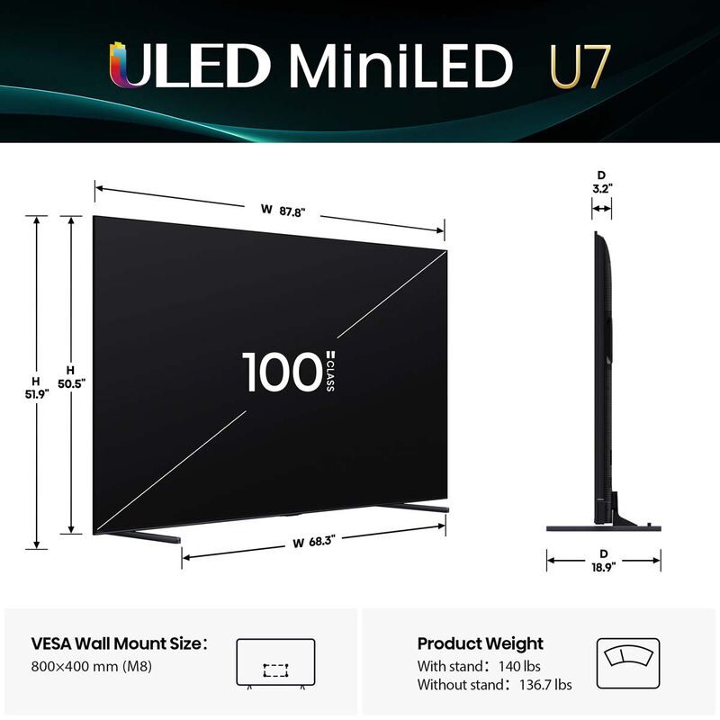 Hisense - 100" Class U7 Series ULED Mini-LED 4K UHD Smart Google TV, , hires