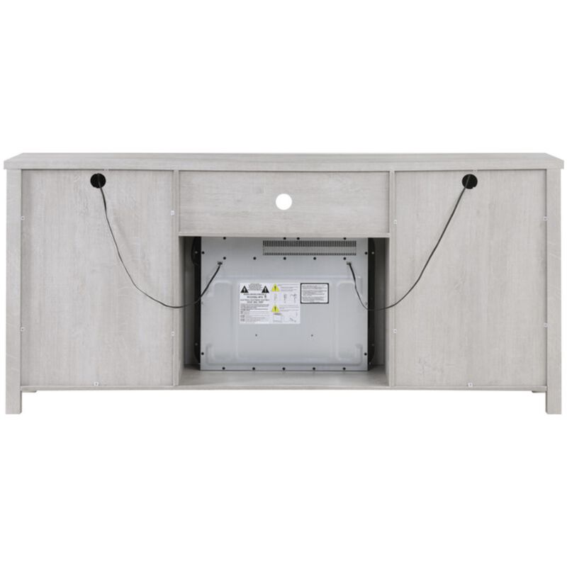 Lilola Ellington 70"W Light Gray Finish Fireplace TV Stand Console with Heater, LED Light, Cabinets, Shelves, , hires