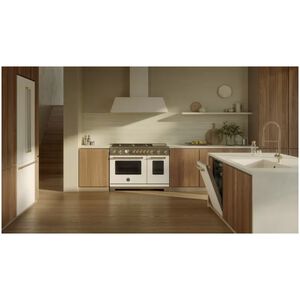 Bertazzoni Master Series 48 in. 7.1 cu. ft. Dual Convection Double Oven Gas Range with 6 Sealed Burners & Griddle - Matte White with Brushed Gold Accents, , hires