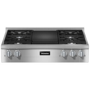 Miele 36 in. 4-Burner Natural Gas Rangetop with Grill, Simmer Burner & Power Burner - Stainless Steel, , hires