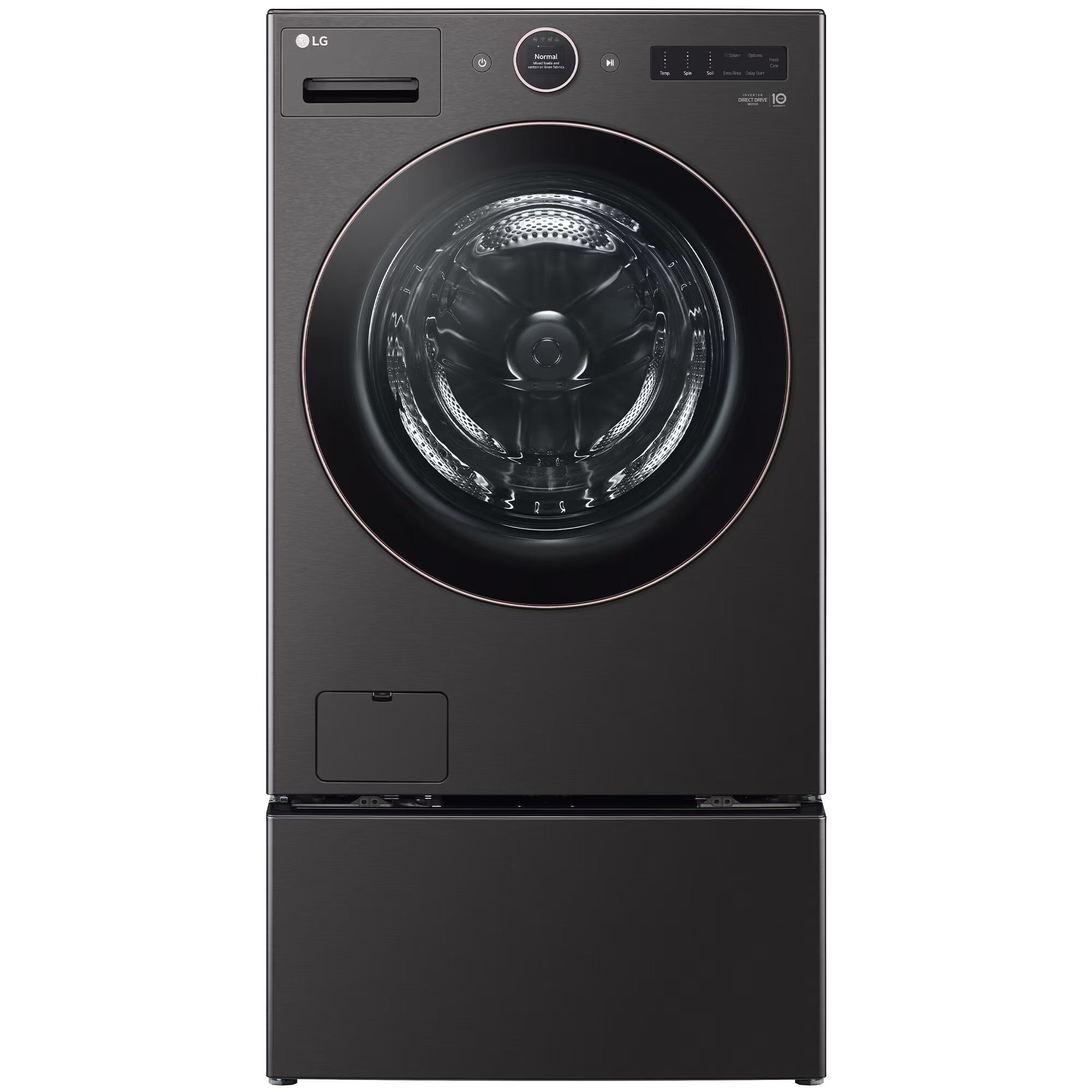 LG 27 in. 5.0 cu. ft. Smart Stackable Front Load Washer with AI DD Built In Intelligence TurboWash 360 Technology Allergiene Sanitize Steam Wash