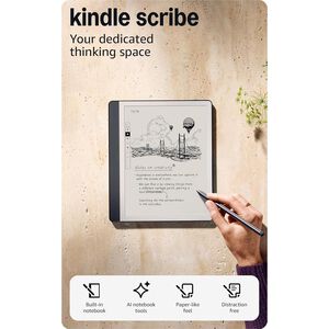 Amazon Kindle Scribe (32GB) - Redesigned display with uniform borders. Now write directly on books and documents. With built-in notebook summarization. Includes Premium Pen - Tungsten, , hires