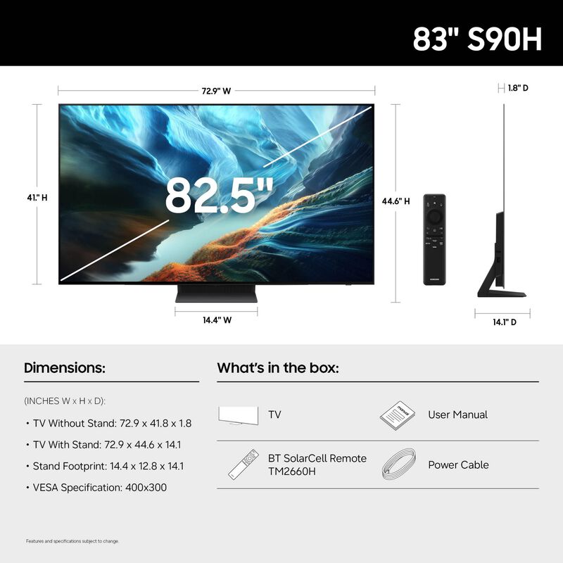 Samsung - 83" Class S90H Series OLED 4K UHD Smart Tizen TV, , hires