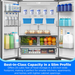 Midea 33 in. 22.6 cu. ft. Smart Counter Depth Garage-Ready French Door Refrigerator with Ice Maker - Stainless Steel, , hires