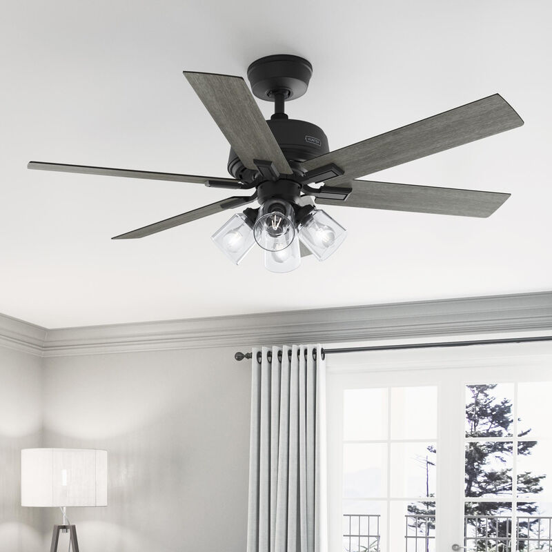 Hunter 52 in. Fonthill Energy Star HunterExpress Ceiling Fan with LED Light Kit & Handheld Remote - Matte Black, Matte Black, hires