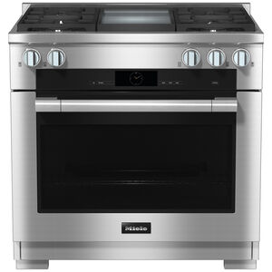 Miele 36 in. 5.7 cu. ft. Smart Convection Oven Freestanding Dual Fuel Range with 4 Sealed Burners & Griddle - Clean Steel, , hires