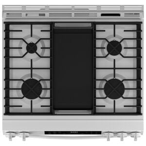 GE 30 in. 5.3 cu. ft. Smart Air Fry Standard Convection Slide-In Gas Range with 5 Sealed Burners & Griddle - White, , hires