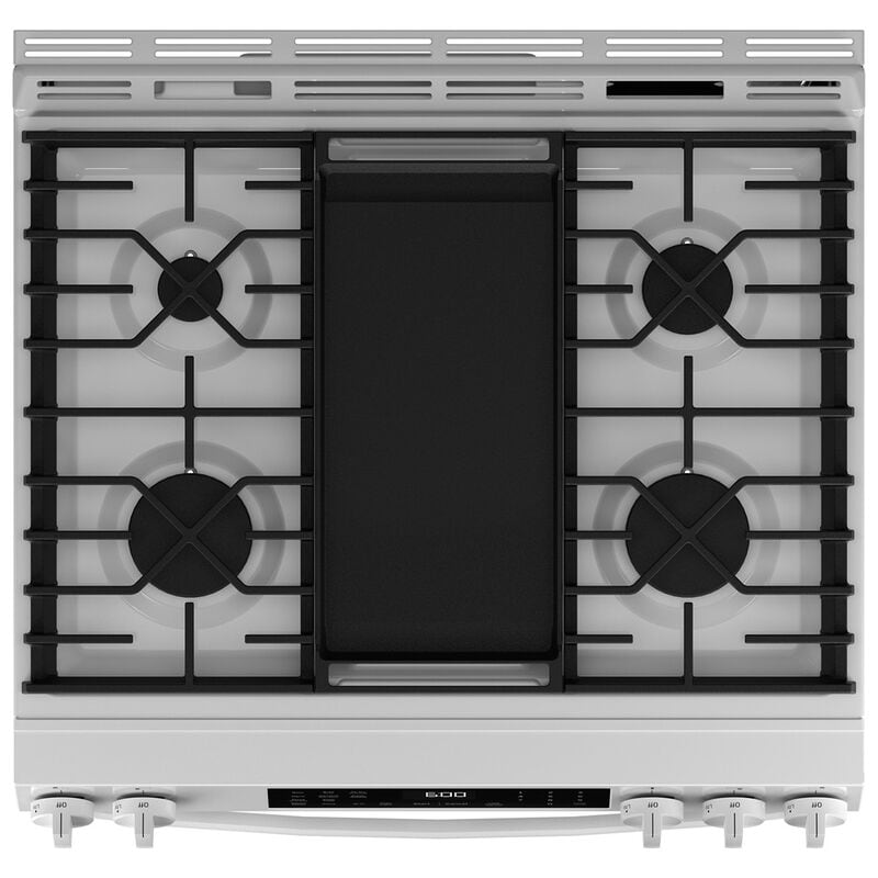 GE 30 in. 5.3 cu. ft. Smart Air Fry Standard Convection Slide-In Gas Range with 5 Sealed Burners & Griddle - White, , hires