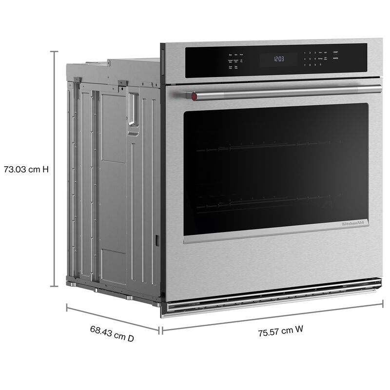 KitchenAid 30 in. 5.0 cu. ft. Electric Single Wall Oven with True European Convection - Stainless Steel with PrintShield Finish, , hires