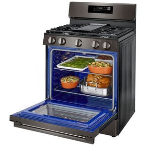 LG 30 in. 6.3 cu. ft. Smart Air-Fry True European Convection Gas Range with 5 Sealed Burners & Griddle - Black Stainless Steel, , hires