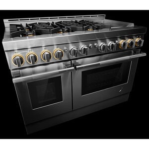 JennAir Rise Series 48 in. 6.3 cu. ft. Smart True European Convection Double Oven Gas Range with 6 Sealed Burners & Griddle - Stainless Steel, , hires