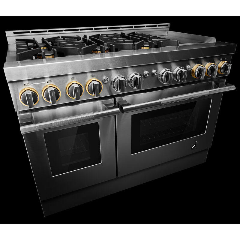 JennAir Rise Series 48 in. 6.3 cu. ft. Smart True European Convection Double Oven Gas Range with 6 Sealed Burners & Griddle - Stainless Steel, , hires