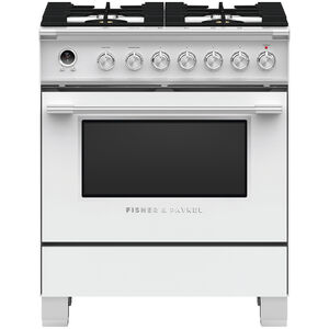 Fisher & Paykel Series 9 Classic 30 in. 3.5 cu. ft. True European Convection Dual Fuel Range with 4 Sealed Burners - White, , hires