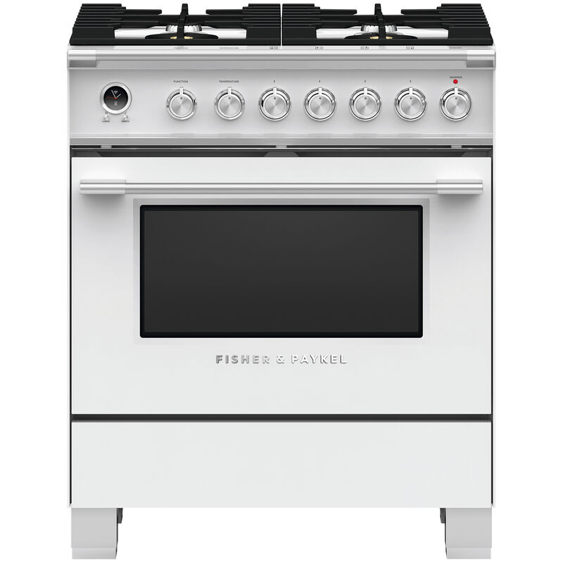 Fisher & Paykel Series 9 Classic 30 in. 3.5 cu. ft. True European Convection Dual Fuel Range with 4 Sealed Burners - White, , hires