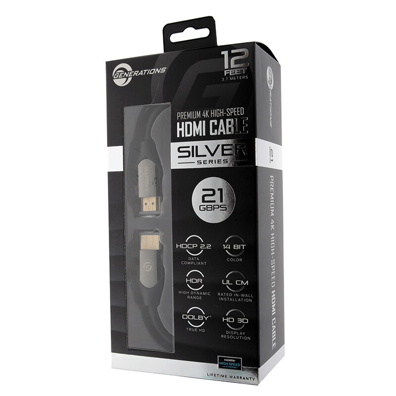 Generations 21.0 Gbps High Speed 12' Silver Series HDMI Cable, , hires