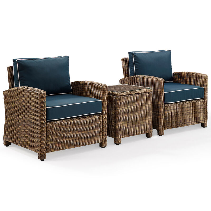 Crosley Bradenton 3-Piece Outdoor Chair and Side Table Set - Navy, , hires