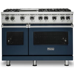 Viking 5 Series 48 in. 7.3 cu. ft. True European Convection Double Oven Dual Fuel Range with 6 Sealed Burners & Griddle - Slate Blue, Slate Blue, hires
