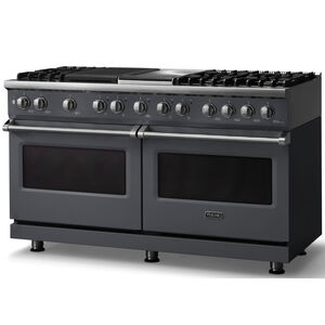 Viking 5 Series 60 in. 9.4 cu. ft. True European Convection Double Oven Dual Fuel Range with 6 Sealed Burners, Grill & Griddle - Cast Black - Natural Gas, Polished Chrome Trim Option, , hires