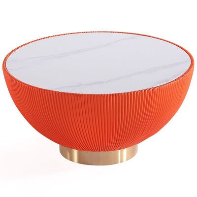 Manhattan Comfort Modern Anderson Coffee Table Upholstered Leatherette with Ceramic Faux Marble Tabletop - Orange | CT012-OR