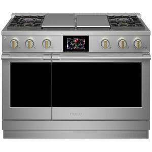 Monogram Statement Series 48 in. 8.2 cu. ft. Smart Air Fry True European Convection Double Oven Dual Fuel Range with 4 Sealed Burners, Grill & Griddle - Stainless Steel, , hires