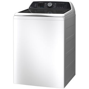 GE Profile 28 in. 5.3 cu. ft. Smart Top Load Washer with Agitator, Smarter Wash Technology, FlexDispense & Sanitize with Oxi - White, White on White, hires