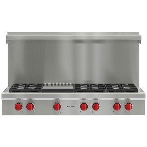 Wolf 48 in. 6-Burner LP Gas Rangetop with Griddle & Power Burner - Stainless Steel, , hires