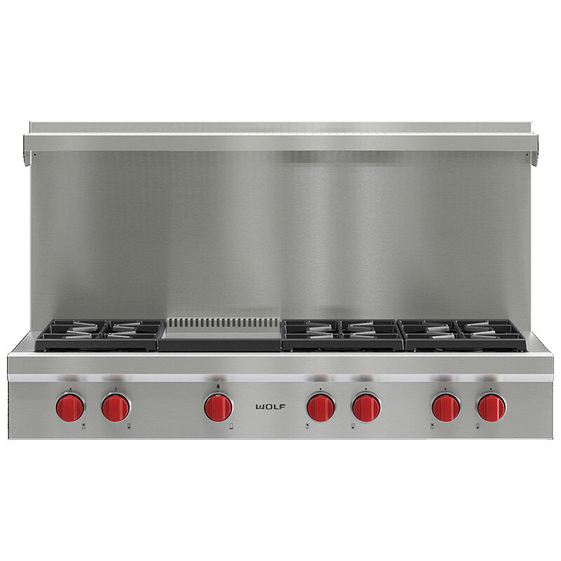 Wolf 48 in. 6-Burner LP Gas Rangetop with Griddle & Power Burner - Stainless Steel, , hires