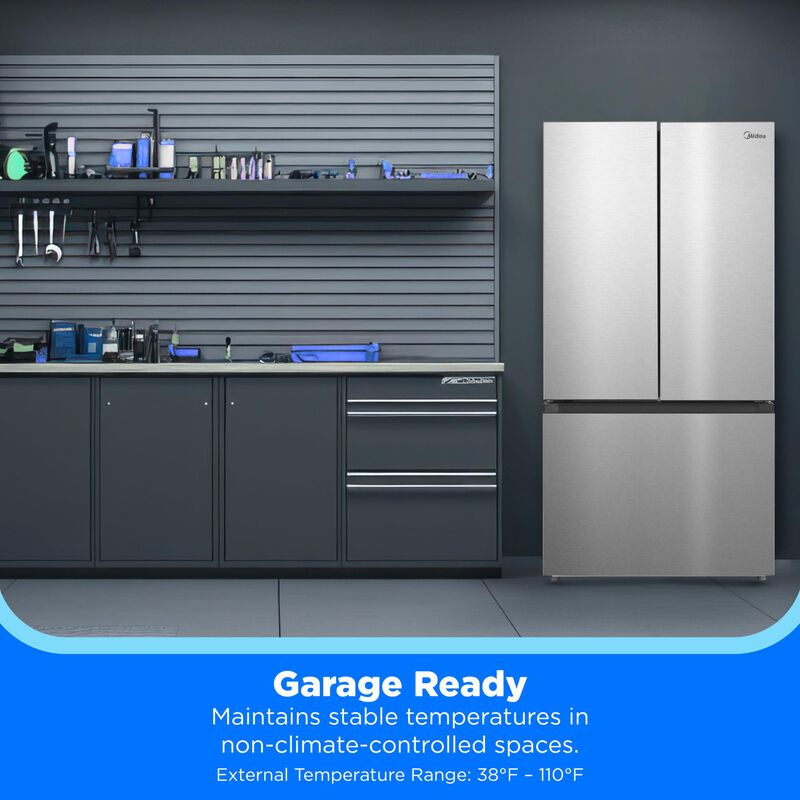 Midea 33 in. 22.6 cu. ft. Smart Counter Depth Garage-Ready French Door Refrigerator with Ice Maker - Stainless Steel, , hires