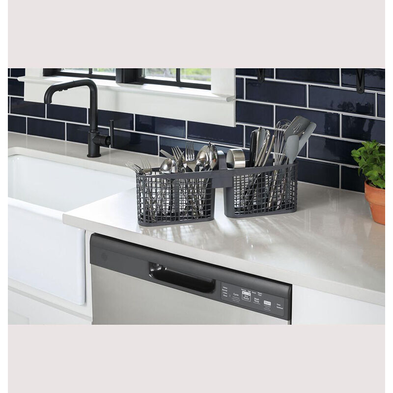 GE 24 in. Front Control Flush-Mount Dishwasher with 59 dBa Sound Level, Dry Boost & Pocket Handle - Black, Black, hires