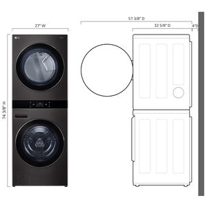 LG 27 in. 5.0 cu. ft. Smart Electric Front Load WashTower with AI Sensor Dry, TurboSteam, Allergiene Cycle, ezDispense, AI DD 2.0 Advanced Washing, Sensor Dry, Sanitize & Steam Cycle - Black Steel, , hires